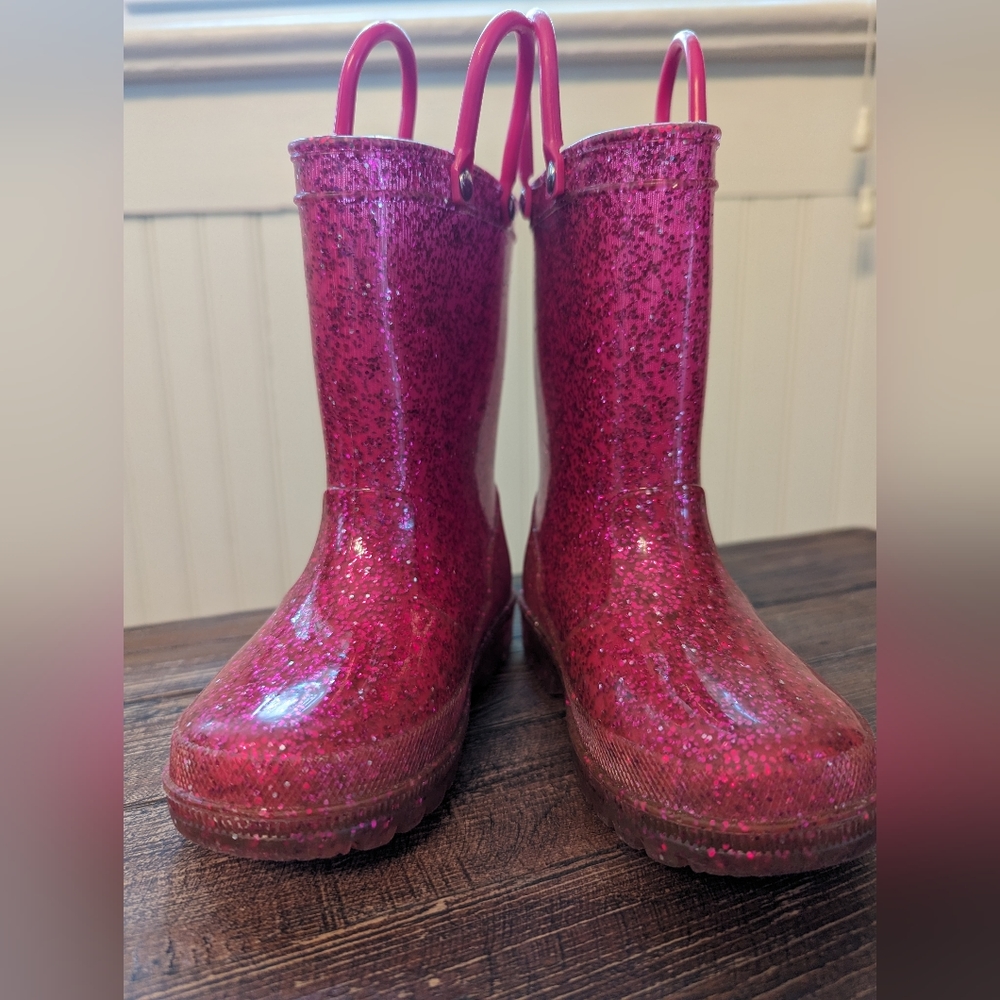 Girls Pink Sparkly Rain Boots